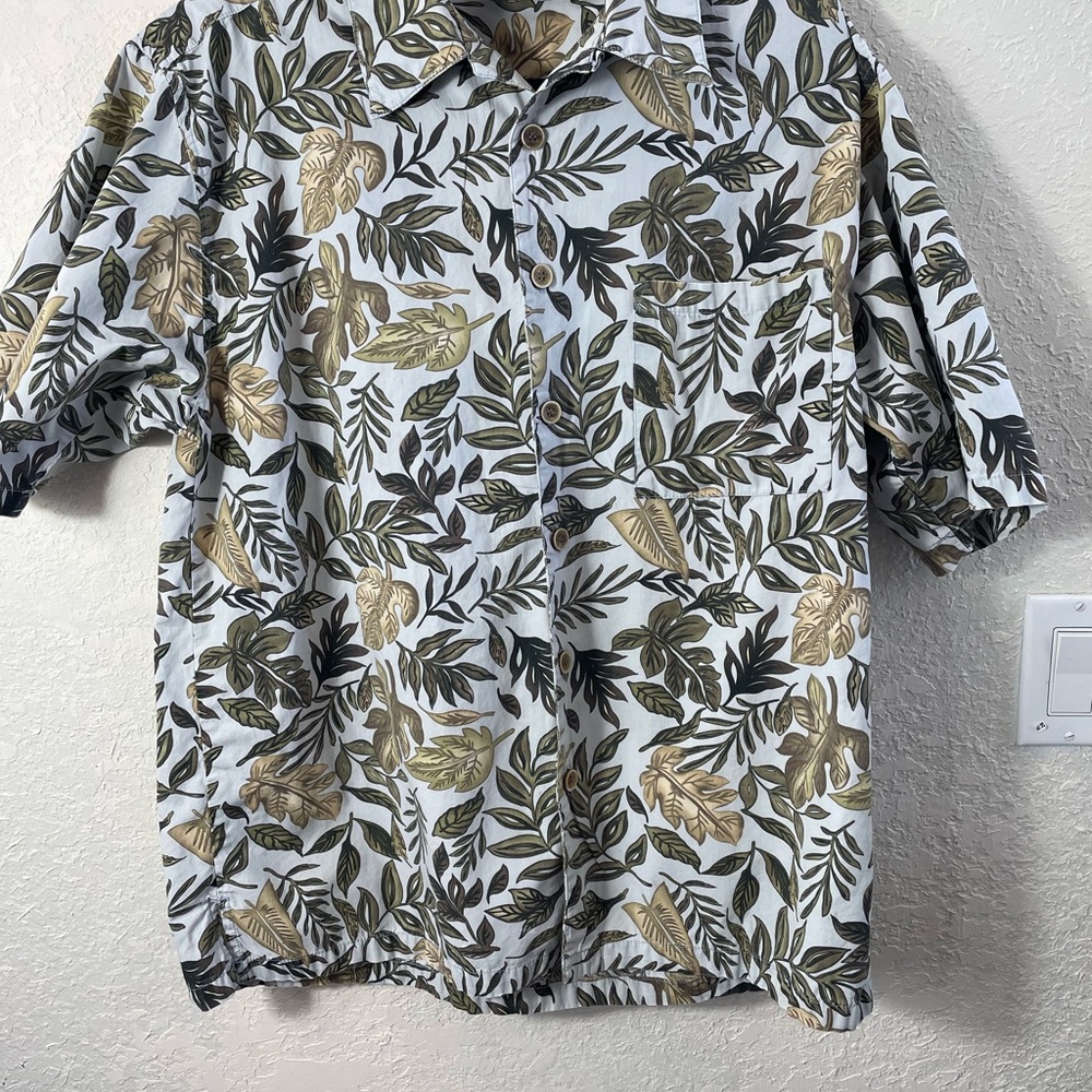 OP Sport Hawaiian Light Blue Green Floral Button-Down Shirt Sz M